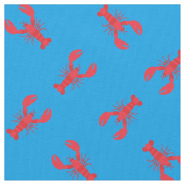 Lobster Print Fabric Blue (Close Up)