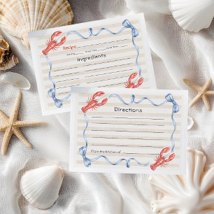 Lobster Recipe Nautical Coastal Blue Ribbon Bow Enclosure Card