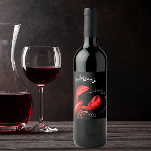 Lobster red black crawfish boil party name wine label