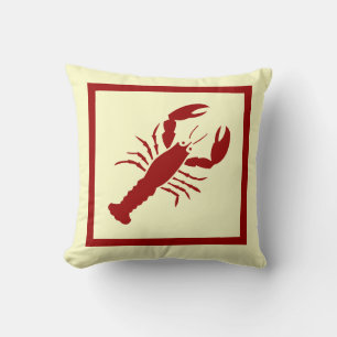 LOBSTER red on off white pillow