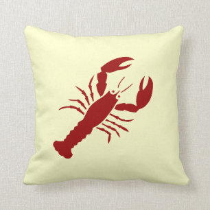 LOBSTER red on off white pillow