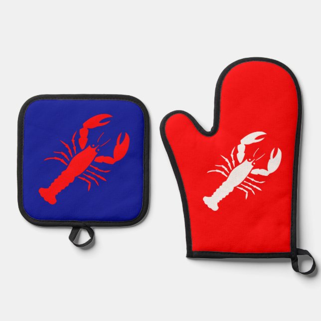 Lobster Red White & Blue July 4th 4Deidre Oven Mitt & Pot Holder Set (Front)