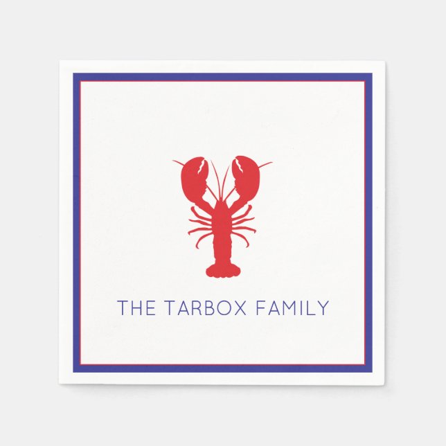 Lobster Red White Blue NAME Preppy Fun Napkin (Front)