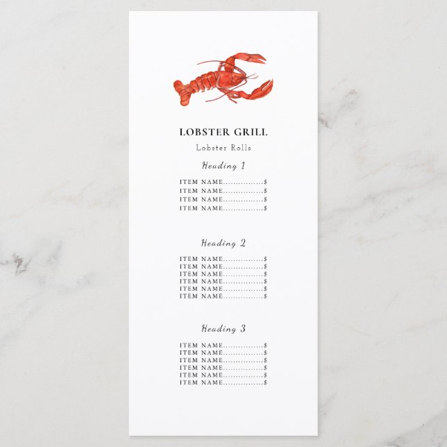 Lobster Restaurant | Food truck Menu Card (Front)
