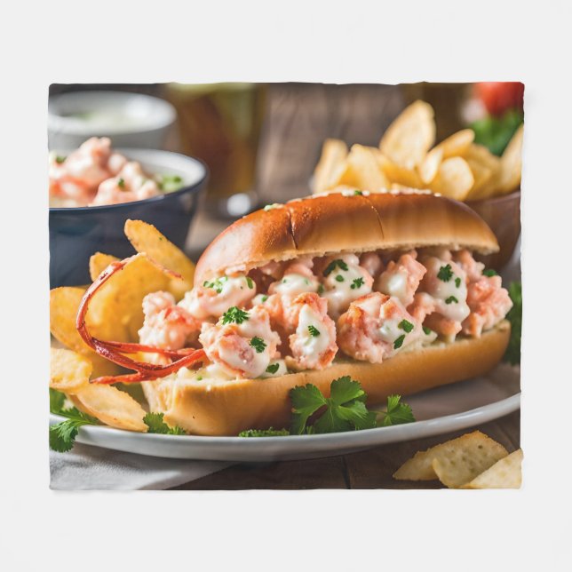 Lobster Roll And Potato Chips Fleece Blanket (Front (Horizontal))