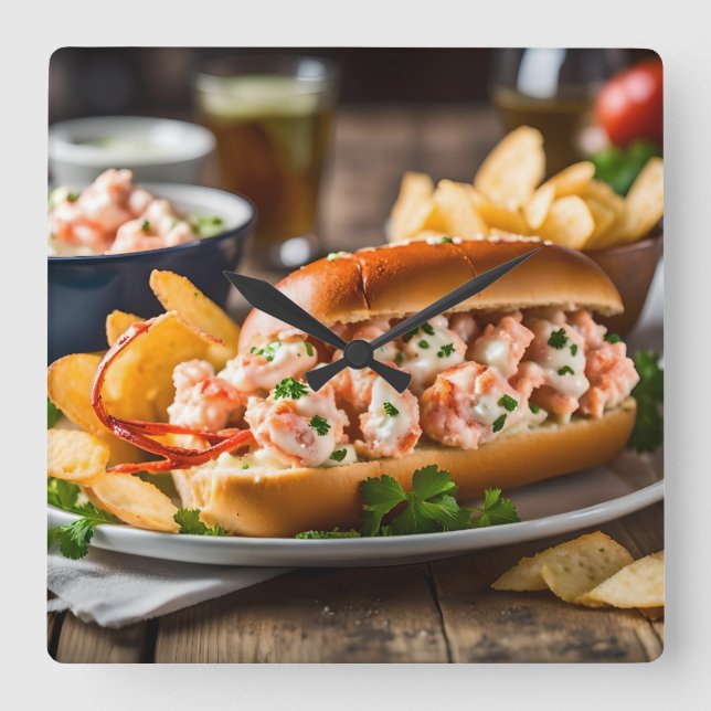 Lobster Roll And Potato Chips Square Wall Clock (Front)