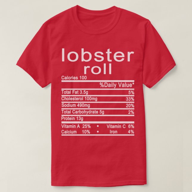 lobster roll Nutrition Facts label T-Shirt (Design Front)