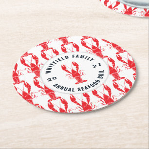 Lobster Seafood Boil Family Summer Cookout Round Paper Coaster