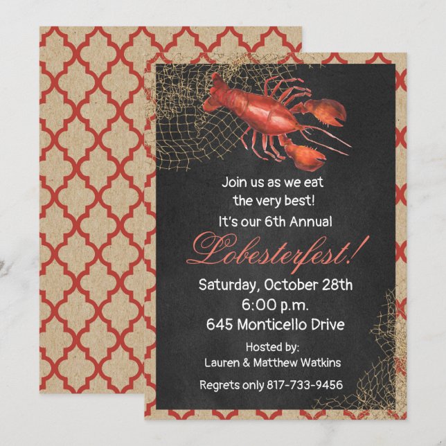 Lobster Seafood Boil Party Invitation (Front/Back)