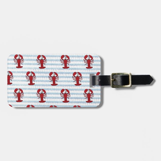 lobster seersucker luggage tag (Front Horizontal)