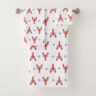 Lobster Shacking Up Preppy Seaside Coastal Bath Towel Set