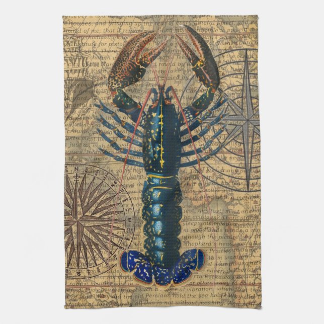 Lobster Shellfish Seafood Maine Classic Ocean Tea Towel (Vertical)