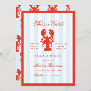 Lobster She's a Catch Beach Coastal Bridal Shower Invitation