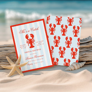 Lobster She's a Catch Beach Coastal Bridal Shower Invitation