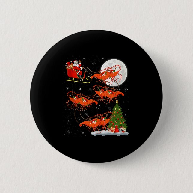 Lobster Shrimp Santa Sleigh Flying Funny Magical C 6 Cm Round Badge (Front)