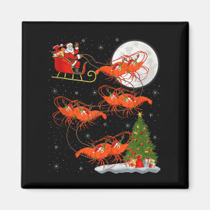 Lobster Shrimp Santa Sleigh Flying Funny Magical C Magnet