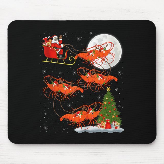 Lobster Shrimp Santa Sleigh Flying Funny Magical C Mouse Mat (Front)