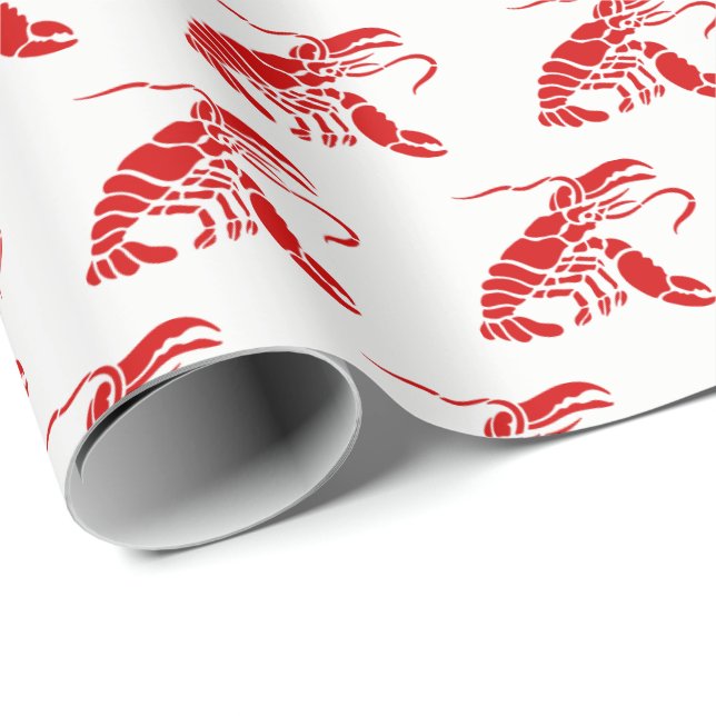 Lobster Silhouette #1 Drawing Red Wrapping Paper (Roll Corner)