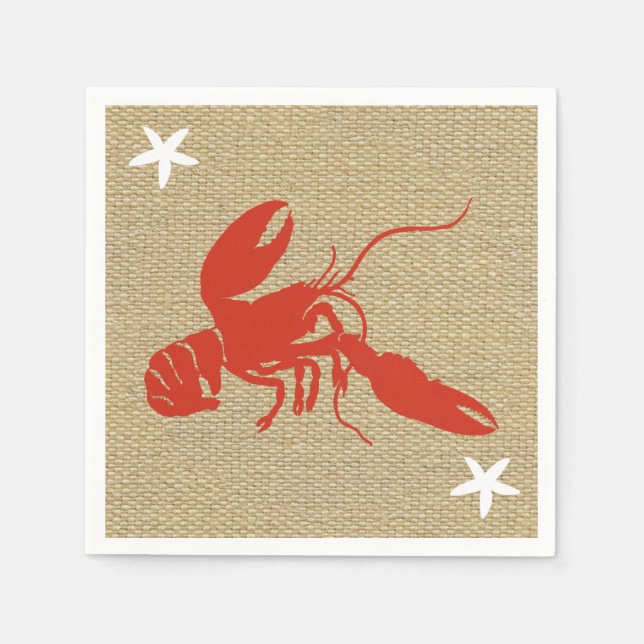 Lobster & Starfish Nautical Beach Faux Burlap Napkin (Front)