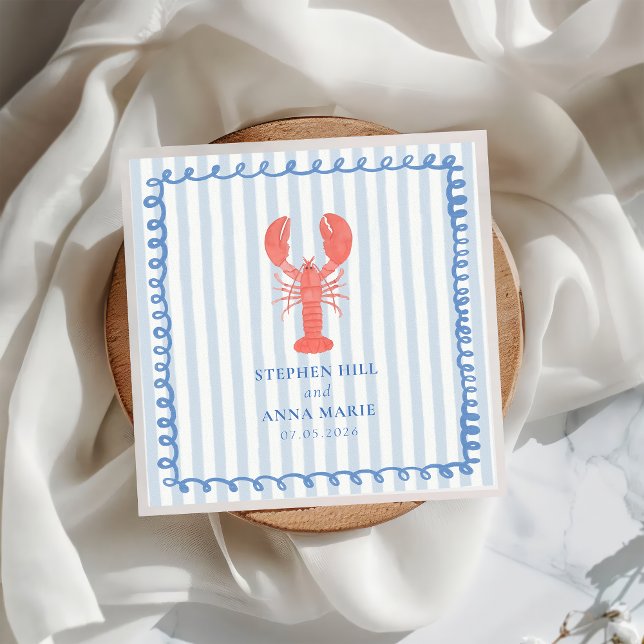 Lobster Stripe Nautical Wedding Napkin (Creator Uploaded)