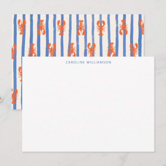Lobster Stripe Pattern Personalised Stationery Card (Front/Back)