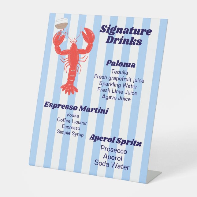 Lobster Theme Cocktail Pedestal Sign (Front)