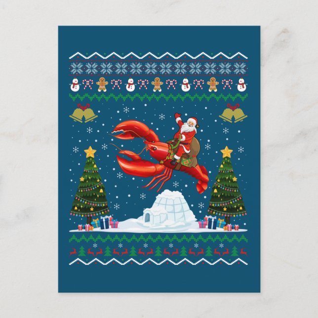 Lobster Ugly Xmas Gift Santa Riding Lobster Christ Postcard (Front)