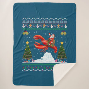 Lobster Ugly Xmas Gift Santa Riding Lobster Christ Sherpa Blanket
