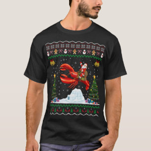 Lobster Ugly Xmas Gift Santa Riding Lobster Christ T-Shirt