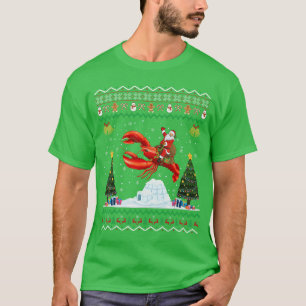 Lobster Ugly Xmas Gift Santa Riding Lobster Christ T-Shirt