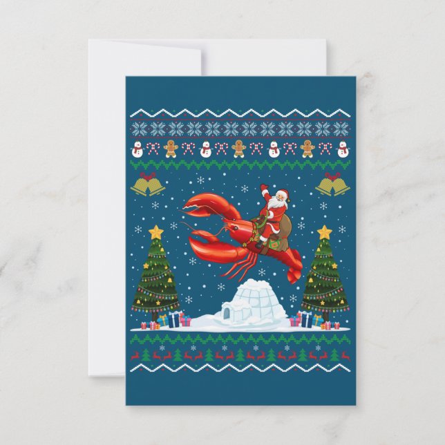 Lobster Ugly Xmas Gift Santa Riding Lobster Christ Thank You Card (Front)