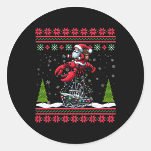 Lobster Ugly Xmas Gifts Santa Riding Lobster Chris Classic Round Sticker