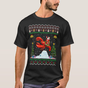Lobster Ugly Xmas Santa Riding Lobster Christmas T-Shirt