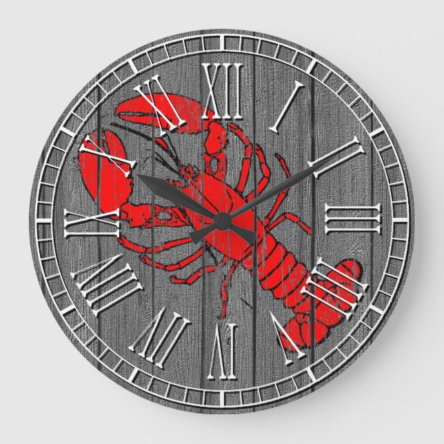 Lobster Weathered Pine Large Clock (Front)