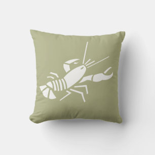LOBSTER WHITE on khaki  green pillow