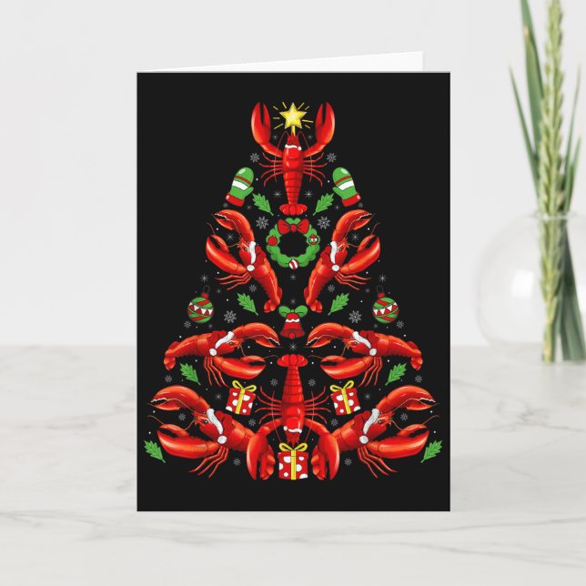 Lobster Xmas Decoration Santa Hat Lobster Christma Card (Front)