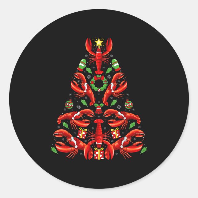Lobster Xmas Decoration Santa Hat Lobster Christma Classic Round Sticker (Front)