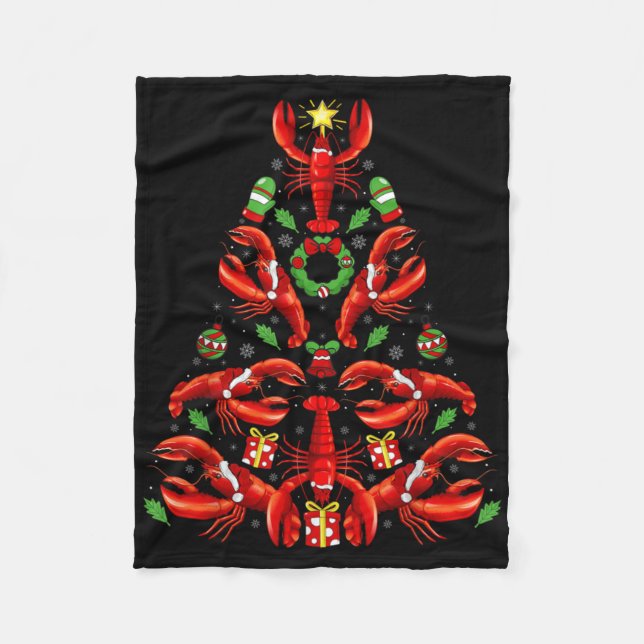 Lobster Xmas Decoration Santa Hat Lobster Christma Fleece Blanket (Front)