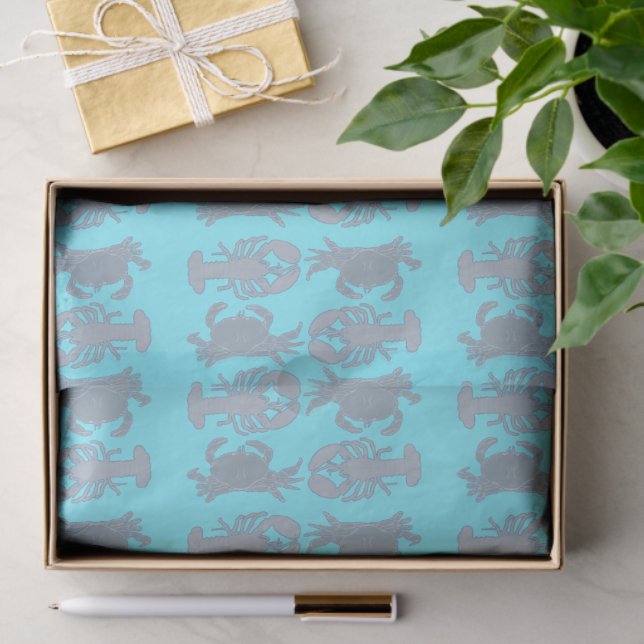 Lobsters Crabs Pattern Blue Tissue Paper (Gift)