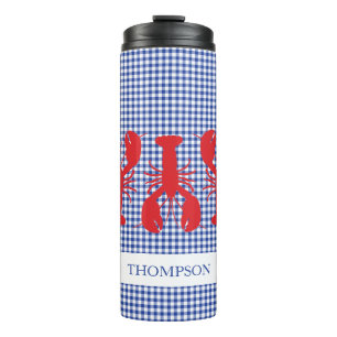 Lobsters Gingham NAME Coastal Family Reunion Fun Thermal Tumbler