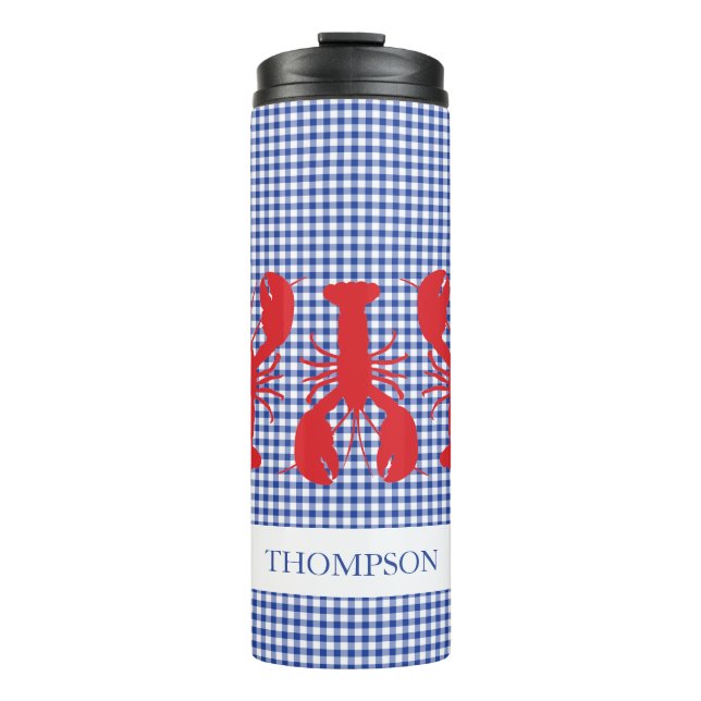 Lobsters Gingham NAME Coastal Family Reunion Fun Thermal Tumbler (Front)