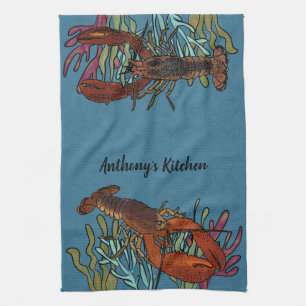 Lobsters in the Blue Sea Personalised  Tea Towel