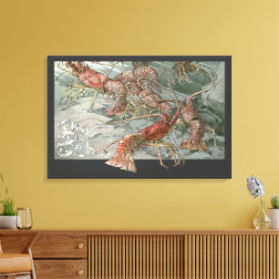 Lobsters in the Ocean, Vintage Art Nouveau Canvas Print