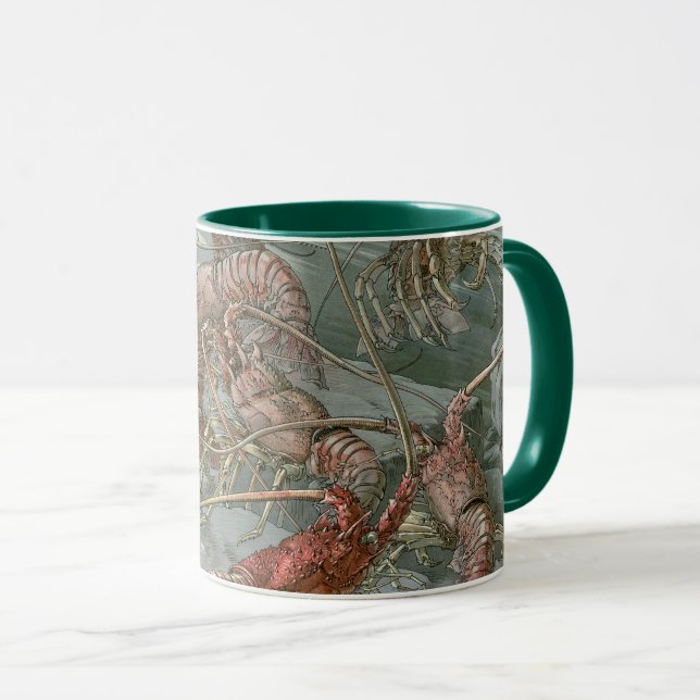 Lobsters in the Ocean, Vintage Art Nouveau Mug (Front Right)