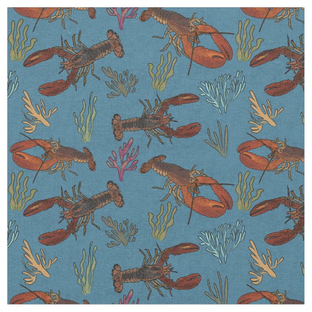 Lobsters in the Sea Patterned Fabric (Close Up)