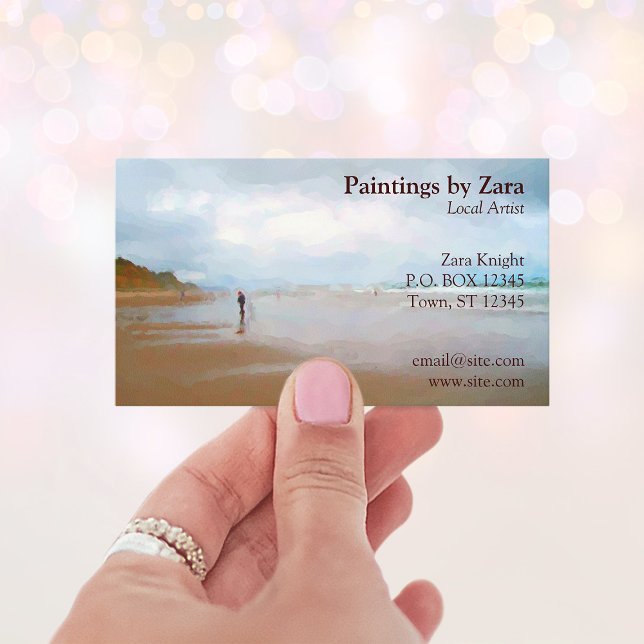 Local Artist or Painter Business Card (Black and Gold Foil Leopard Pink Brush Stroke Business Card)