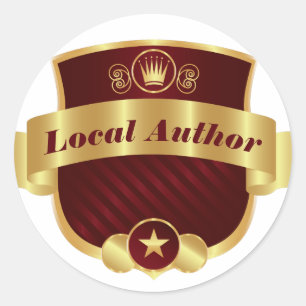 Local Author, Elegant Red Gold, Classic Round Sticker