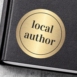Local author golden gradient book signing classic round sticker