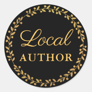 Local Author Writer Book Promo Gold Black Classic Round Sticker