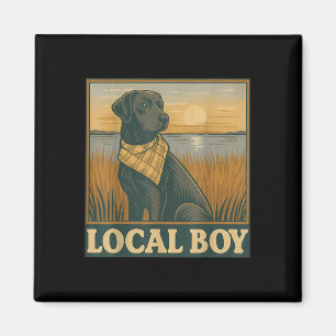 Local Boy Black Lab Hunting Dog Marsh Scene Sunset Magnet